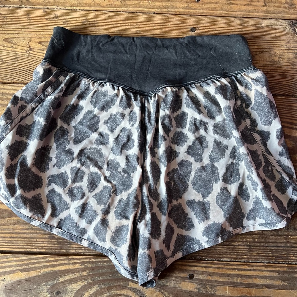 Aerie Black and Gray Leopard Athletic Shorts